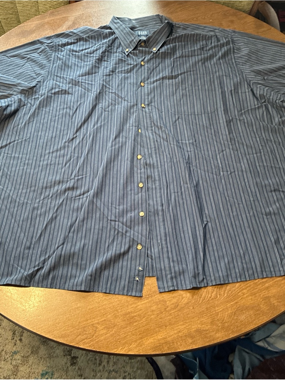 Harbor Bay 5xl Striped Button Up Short Sleeve Blue Casual